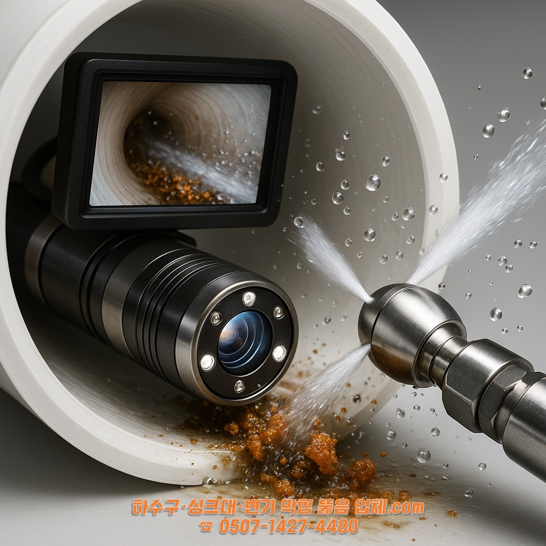배관 내시경과 고압세척 장비를 이용한 전문 시공 이미지